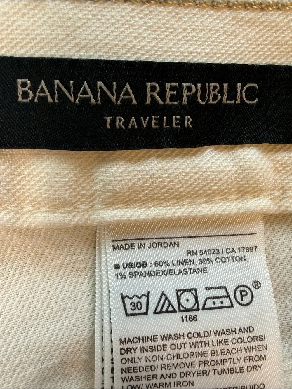 Banana Republic Traveler Linen Cotton Slim Pants Cream 36x32 Quiet Luxury